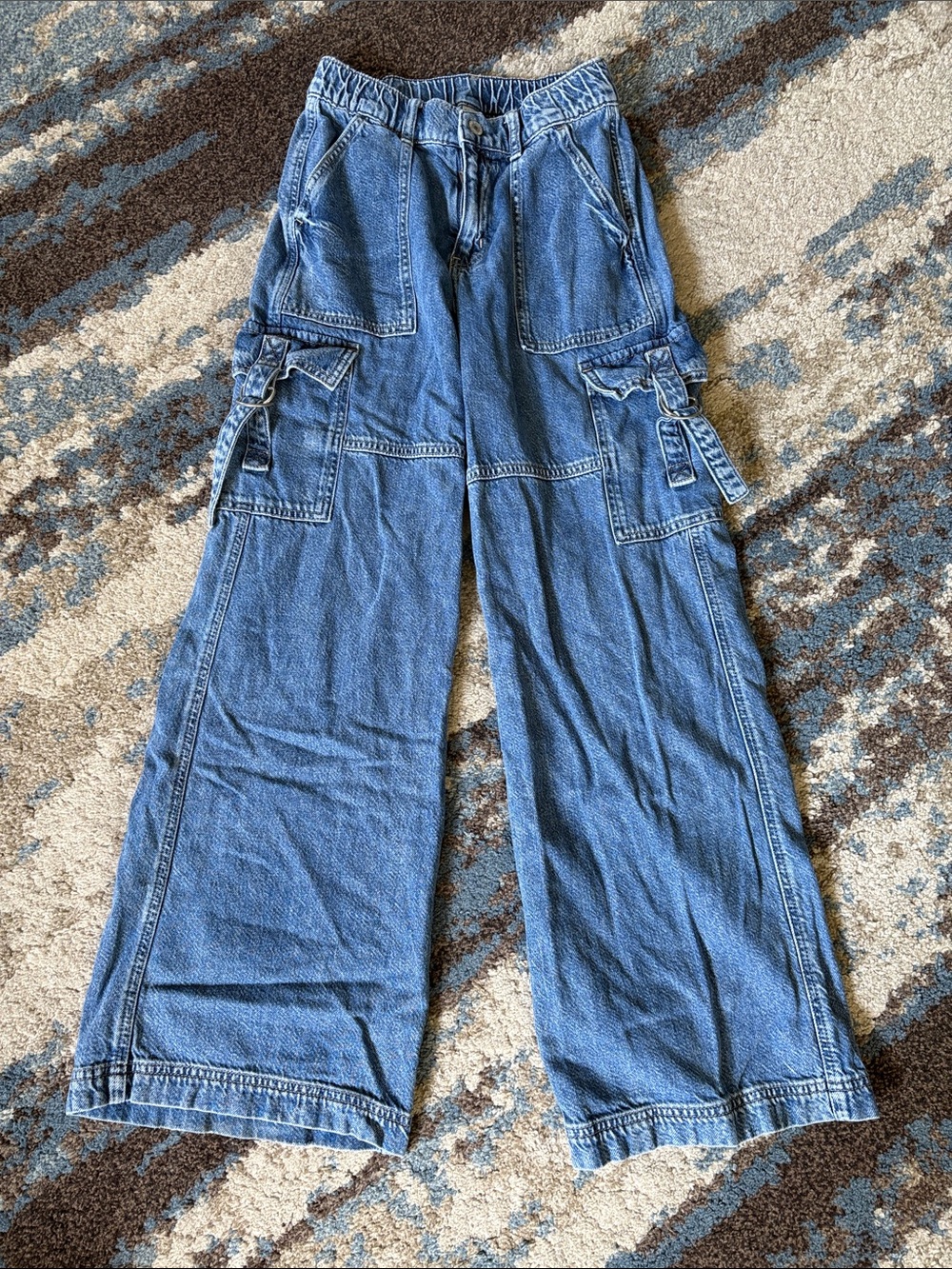 Arizona Jean Company Wide-Leg Denim Cargo Jeans - Medium Blue